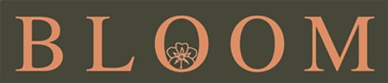 Bloom in Bayfield logo, text with a flower in the first O.